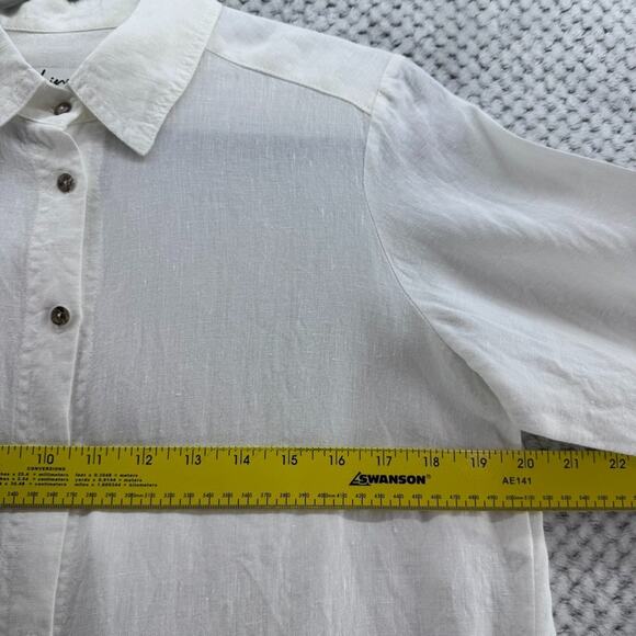 iLinen Top Womens M Beige Linen Colorblock Tunic Button Front Pockets Lagenlook - Picture 10 of 13